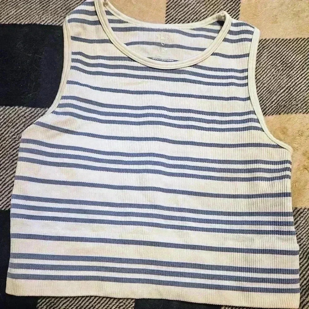 Aura Juniors White with Blue Stripes Sleeveless Crop Top Size XXS - Picture 2 of 6